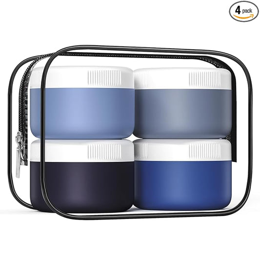 Kuangre Travel Containers for Toiletries, Silicone Cream Jars BPA-Free, Leak-proof 2oz Travel Size Containers, Portable Size Silicone Jars with Lid for Cosmetic Face Hand Body Cream (4 Pack)