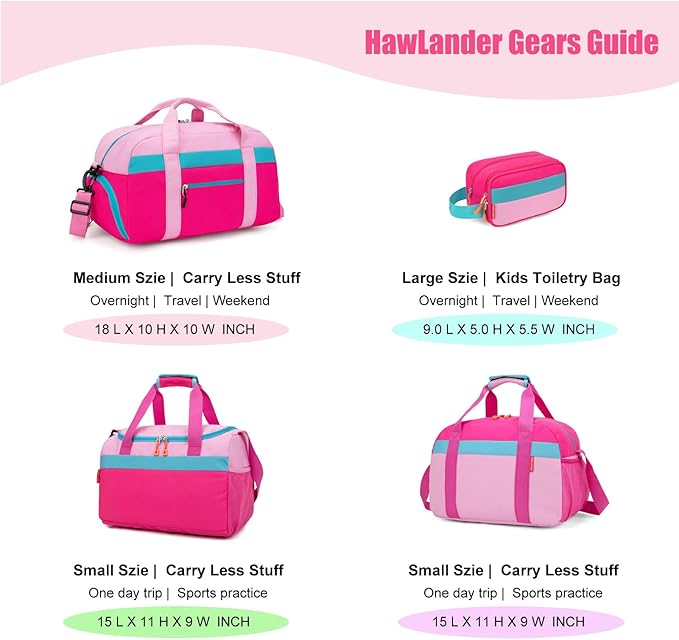 Large Kids Duffle Bag for Travel, Overnight, or Weekender, 22" inch (Pink Rose)