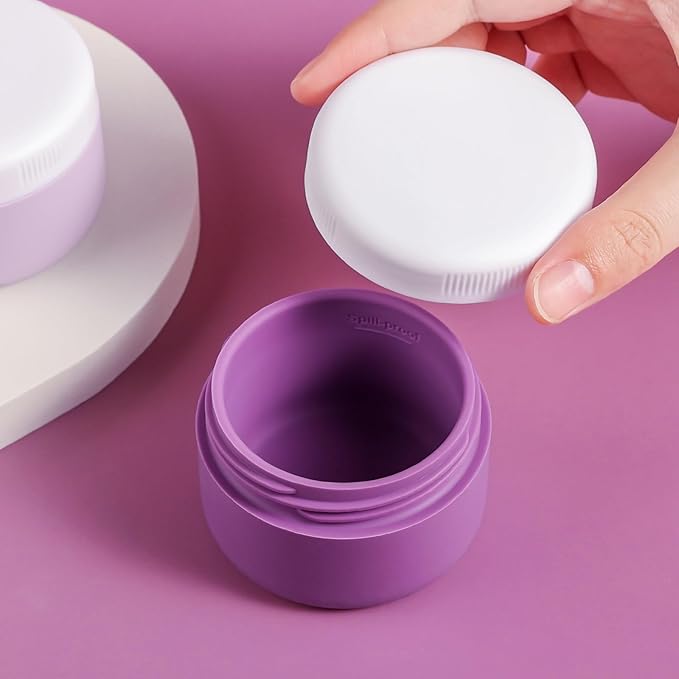 Kuangre Travel Containers for Toiletries, Silicone Cream Jars BPA-Free, Leak-proof 2oz Travel Size Containers, Portable Size Silicone Jars with Lid for Cosmetic Face Hand Body Cream (4 Pack)