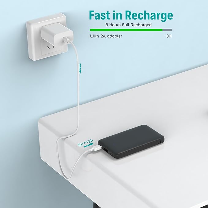 Sethruki Smallest Portable Charger with Built-in Cables 5000mAh,Ultra Slim Power Bank,Mini High Speed External Battery Packs,Lightweight USB C Phone Charger for iPhone Samsung Google Android (Black)