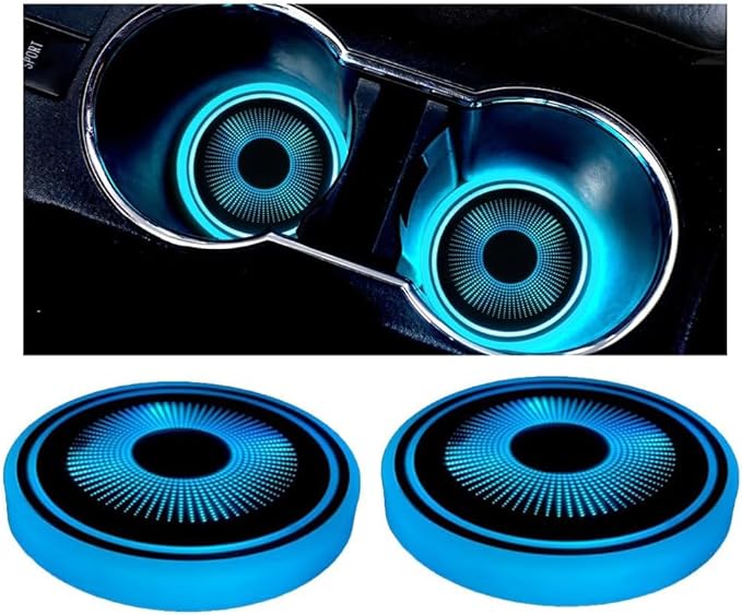 Mandark LED Car Cup Holder Lights, 2PCS Waterproof 7 Colors Changing Vehicle USB Charging Coaster Pad, Auto Interior Atmosphere Lamp Cup Mat Accessories, Universal for SUV Sedan Truck