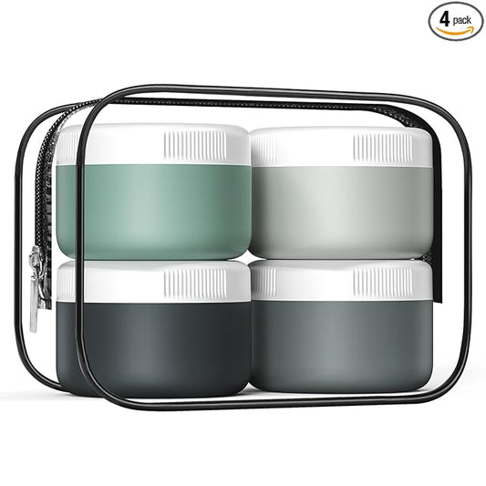 Kuangre Travel Containers for Toiletries, Silicone Cream Jars BPA-Free, Leak-proof 2oz Travel Size Containers, Portable Size Silicone Jars with Lid for Cosmetic Face Hand Body Cream (4 Pack)