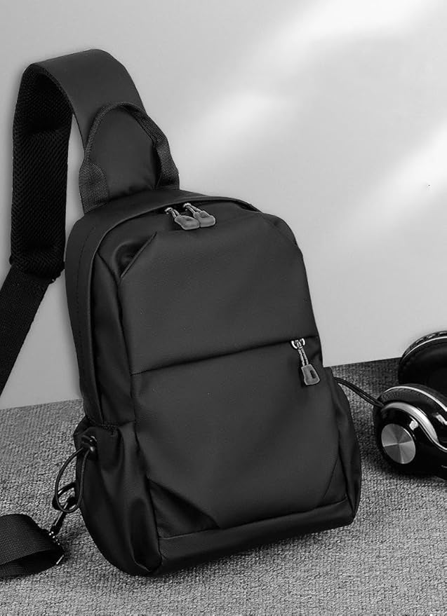 Waterproof Polyester Slim Unisex Crossbody Sling Bag Chest Backpack Men's Shoulder Bag, Leisure Travel Handbag, Hard Shell Anti-Theft Chest Bag, Chest Bag - Black, 30.5 cm, Retro