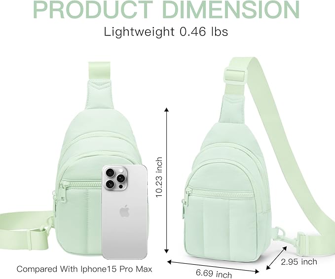 Viverte Quilted Puffer Crossbody Bags for Women Small Puffy Sling Bag Lightweight Cross Body Bubble Purse Shoulder Bag for Travel (Light Green)