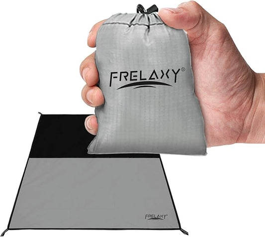 Frelaxy Pocket Picnic Blanket, Waterproof Sandproof Beach Mat, Compact Camping Tarp for Festivals, Hiking, Travel, Outdoor Recreation (Grey, 35'' x 57'')