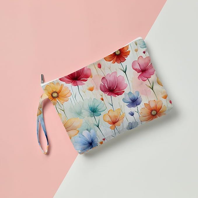 Fokongna Floral Print Wet Bag, Small Portable Waterproof Multi-Functional Organizer for Women, Pastel Watercolor Floral,Ideal for Daily, Beach & Travel,