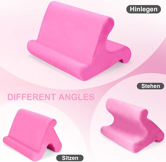 Universal Multi-Angle Tablet Stand Holder-Soft Pad Stand with black phone holder for Lap,Knee,Sofa and Bed,Compatible with iPad Pro 9.7,10.5,12.9 Air Mini 4 3,Kindle,Galaxy Tab,E-Reader (Pink)