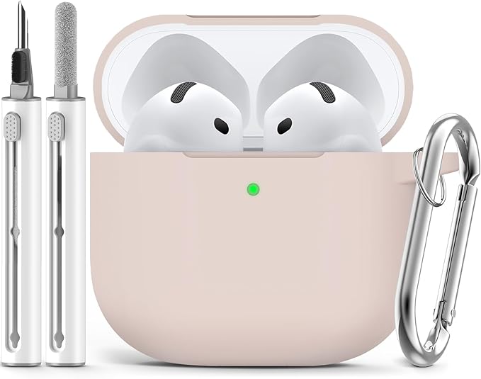 Ljusmicker for AirPods 4 Case 2024 with Cleaner Kit,Soft Silicone Protective Cover for Apple AirPods 4th Generation Cases for Women Men,for AirPod 4 Case Accessories with Keychain-Milk Tea
