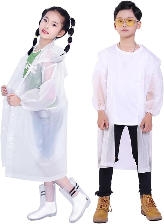 Kids Rain Jacket, 2 Pack Rain Ponchos for Kids - Reusable Raincoats for Boys and Girls Waterproof Outdoor Rain Gear