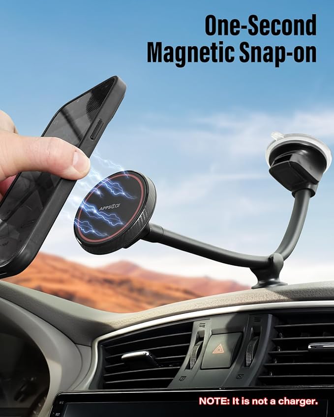 APPS2Car for MagSafe Car Mount for Dad, Magnetic Phone Holder for Car Upgraded 14-Inch Long Arm Suction Cup, Windshield Phone Mount fits iPhone 17 Pro Max Plus 16 15 14 13 12 Mini
