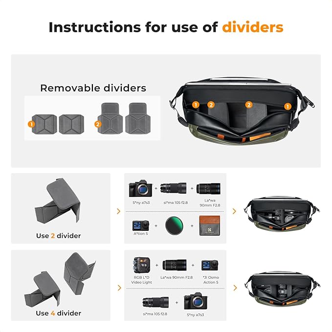 K&F CONCEPT Camera Sling Bag Crossbody Bag Waterproof Camera Shoulder Backpack DSLR/SLR/Mirrorless Camera Case
