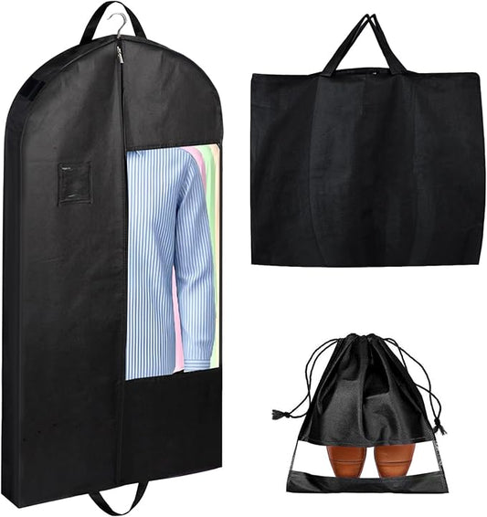 43"Garment Bags for Hanging Clothes and Travel with 4" Gusseted, Suit Cover for Clothes,Coats,Suit,Jackets,Dress,Shirts,Skirt. (Black-43"-1pcs-Double zipper-Thickened 80G Non-woven Fabric)