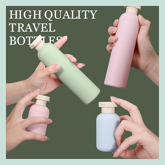ASEVAT Plastic Leak Proof Travel Bottles for Toiletries, TSA Approved Travel Size Containers, Squeeze Bottles Refillable for Shampoo, Lotion & Body Wash (Blue+Pink+Green, 6.7 oz)