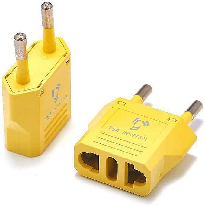 United States to Greece Travel Power Adapter to Connect North American Electrical Plugs to Greek Outlets for Cell Phones, Tablets, Laptops, eReaders, and More (2-Pack, Yellow)