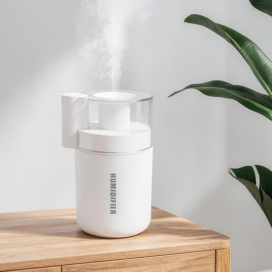 Small Mini Humidifier, USB Desk Cool Mist Humidifier Personal Portable Quiet Table Desktop Humidifiers for Cooling Home Office Car Summer Travel (180ml, White)