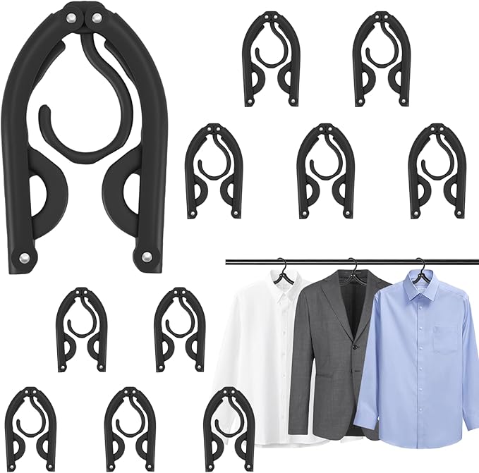 10 Pcs Travel Hangers, 2026 Cruise Ship Essentials, Foldable Plastic Hangers for Suitcase, Portable Travel Must Haves for RV Camping Hotel Europe Vacation (Black)