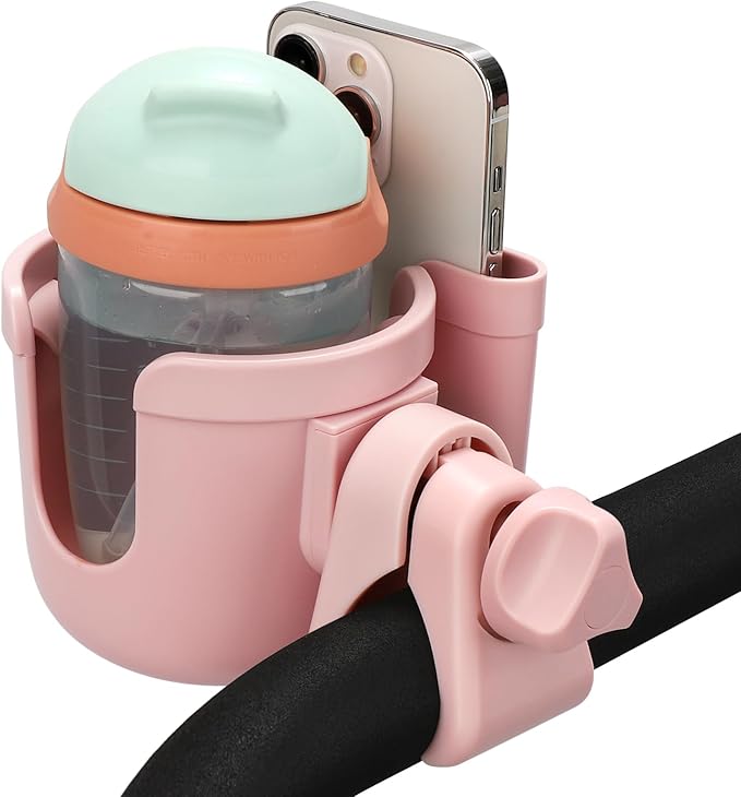 Accmor Stroller Cup Holder with Phone Holder, Bike Cup Holder, Universal Cup Holder for Uppababy Nuna Doona Strollers, 2-in-1 Cup Holder for Walker, Wheelchair, Scooter