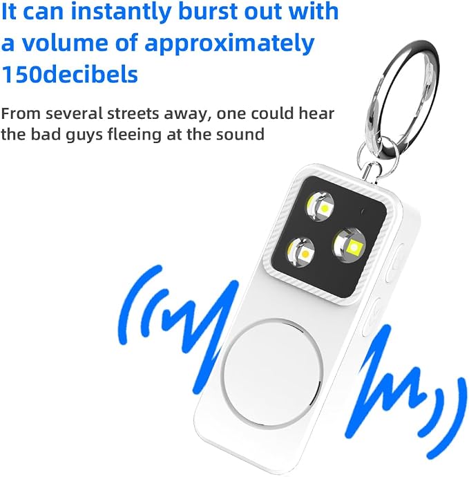 B11 Portable Lighting Women's Safety Alarm Device 150dB Buzzer Alarm Strobe Light Rechargeable with Charging Cable and Power Switch Night-time Flashlight Keychain (Black - Lighting Alarm)