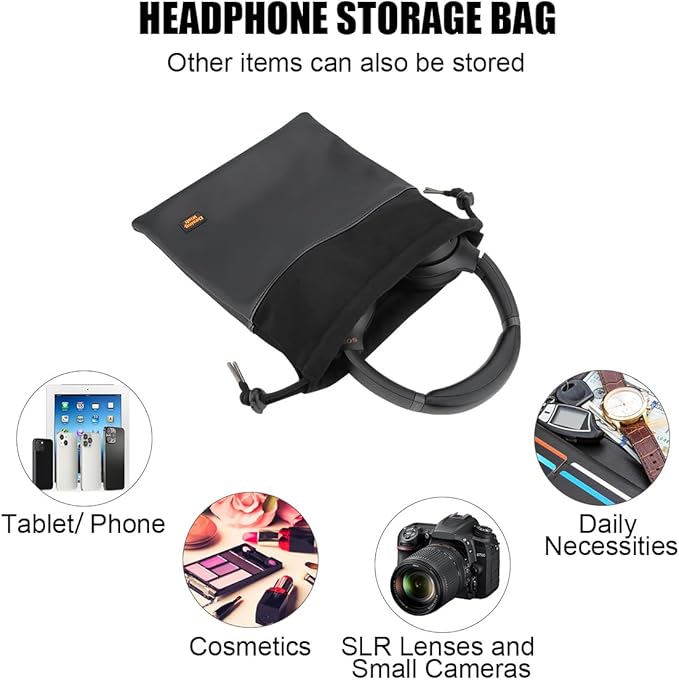 Over-Ear Headphone Storage Bag, Lightweight Headphones Carrying Pouch Travel Headset Case Bag Thicker Fur Lining & Super Soft Leather for Overhead Headphones Gaming Headsets (Large Black)