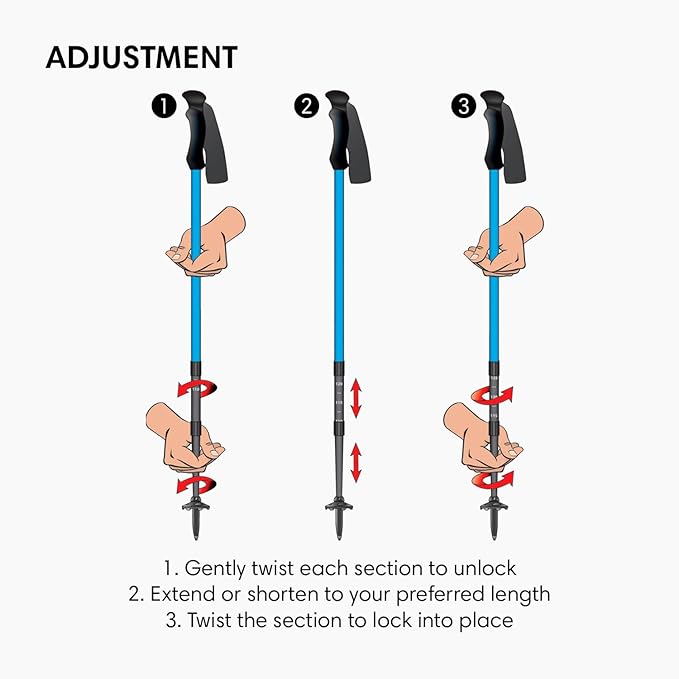 Fizan Compact 3 Trekking Poles – 5.6 oz Ultralight, Backpacking, Thru Hiking Poles, Adjustable, Collapsible, Customized Fit, EVA Grips, Aluminum Walking Sticks (Compact 3)