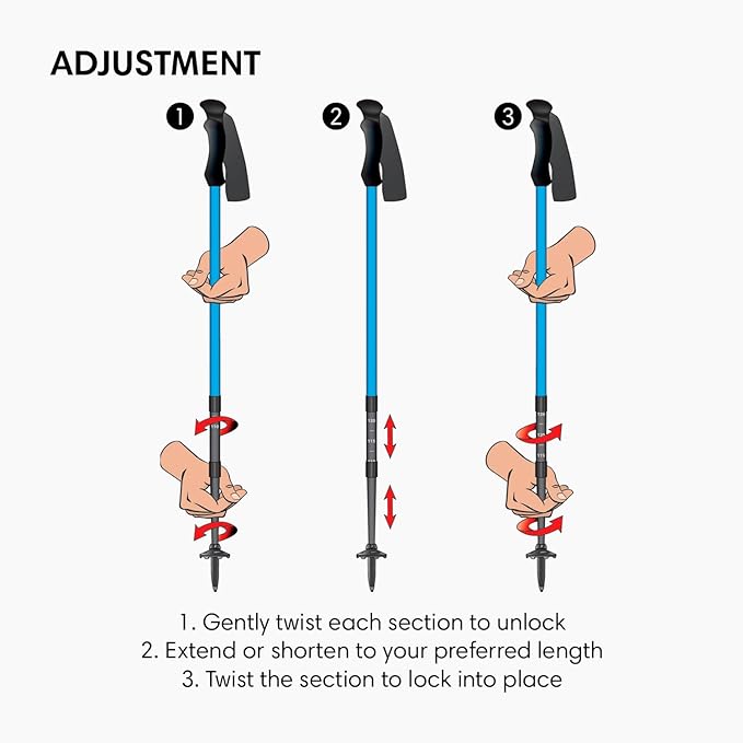 Fizan Compact 3 Trekking Poles – 5.6 oz Ultralight, Backpacking, Thru Hiking Poles, Adjustable, Collapsible, Customized Fit, EVA Grips, Aluminum Walking Sticks (Compact 3)