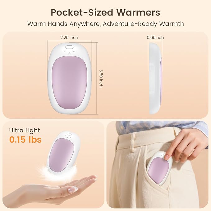 infray Hand Warmers Rechargeable, 2 Pack Electric Hand Warmer Reusable USB Pocket Warmer, 3 Settings Heated Portable AI Handwarmer Great Gifts for Christmas, Outdoor, Golf, Hunting