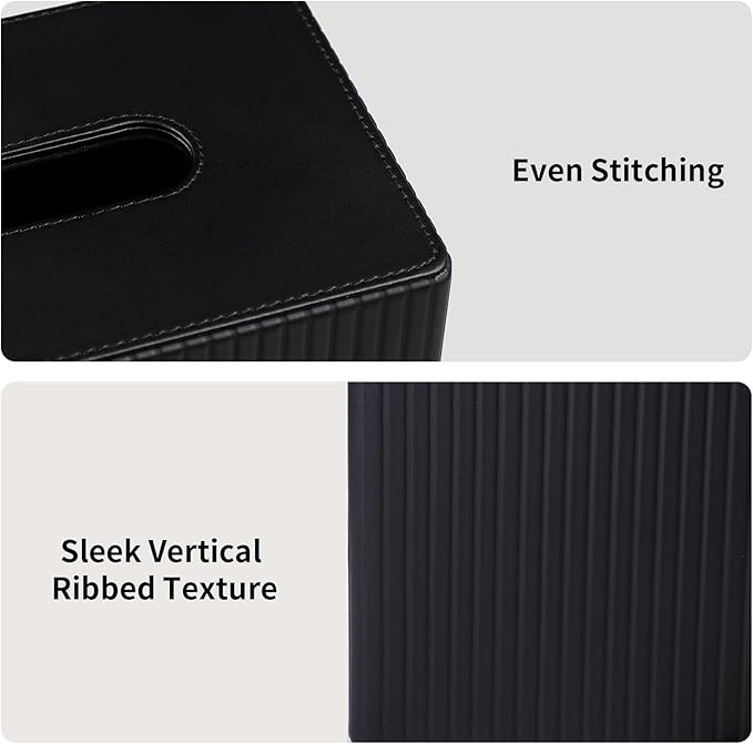 Extra Large Tissue Box Cover for Standard Size 180 to 230 Count Box of Tissues, PU Leather Rectangle Tissue Holder with Magnetic Closure (Black)