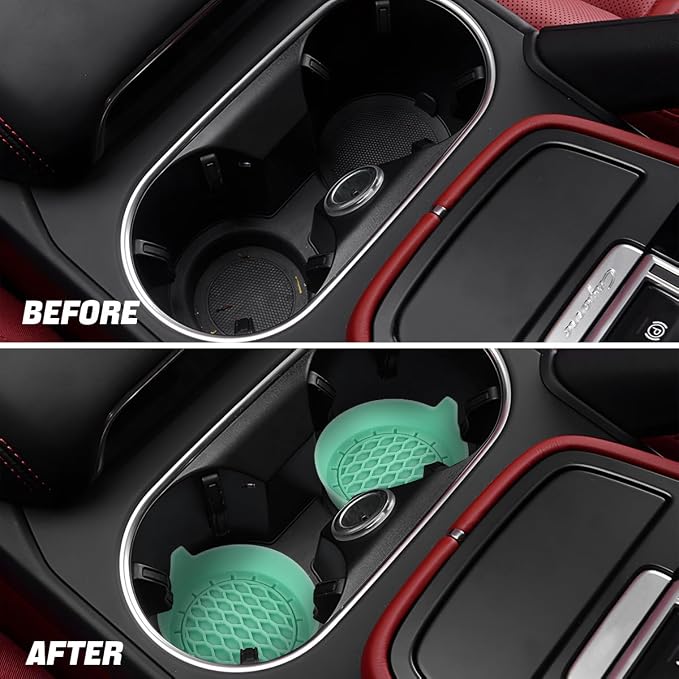 Zpana 4PCS Car Cup Holder Coasters, Silicone Non-Slip Vehicle Cup Recessed Mats, Sift-Proof Automotive Interior Drink Insert Decor Accessories, Universal for SUV, Sedan, Truck (Green)