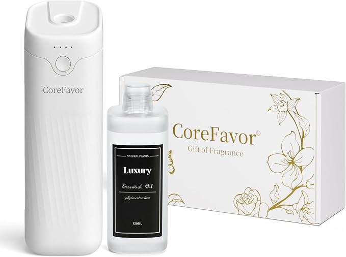 Waterless Essential Oil Diffuser (M60) with 120ml Oil, Portable Battery-Operated Cold Air Aroma Scent Machine, 4 Adjustable Intensity Levels, Quiet Diffuser for Bedroom Office Car (Luxury)