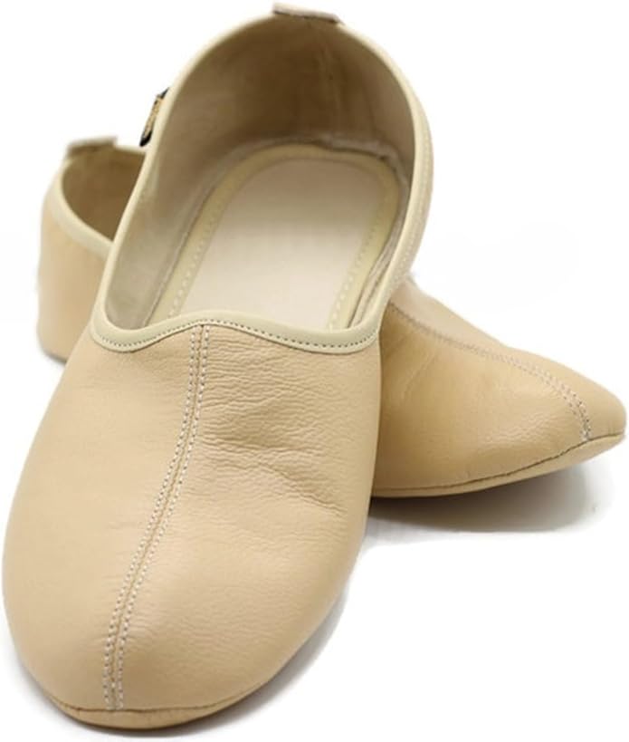 Womens Indoor Leather Slippers Traditional Babouche House Shoes Barefoot Moccasin