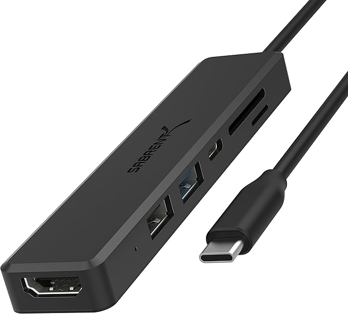 SABRENT Multi-Port USB Type-C Hub with 4K HDMI | Power Delivery (60 Watts) | 1 USB 3.0 Port | 1 USB 2.0 Port | SD/microSD Card Reader (HB-TC6C)