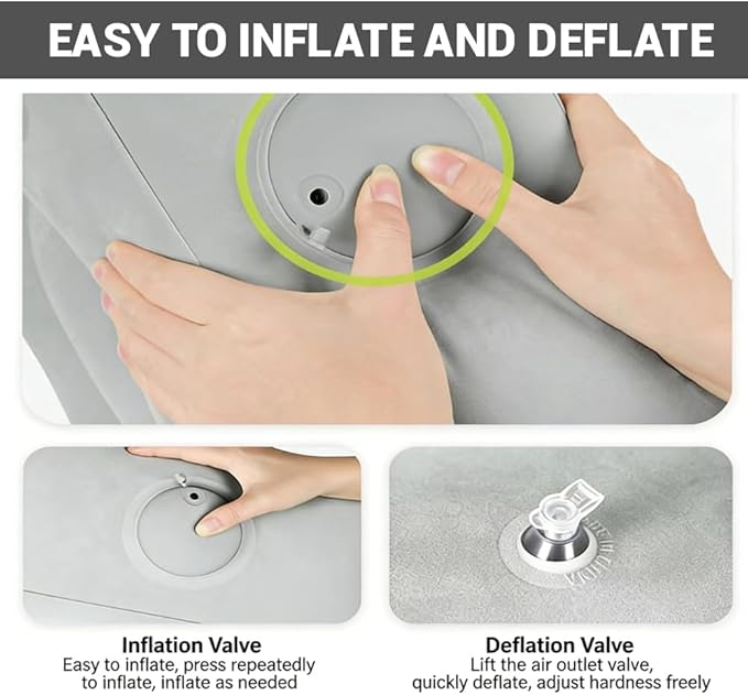 2 Pack Inflatable Foot Rest Pillow for Travel,Small Foldable Airplane Foot Rest for Long Flight,Car Seat Foot Rest,Travel Foot Hammock for Plane Travel,Inflatable Travel Footrest（14.57×11.81×6.3 in）