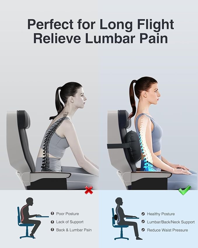 Luxtude Inflatable Lumbar Pillow for Airplane Travel, Lumbar Support Pillow for Office Chair/Car, Self-Inflating Travel Airplane Pillows, Back Support Pillows for Reducing Back/Neck Pain