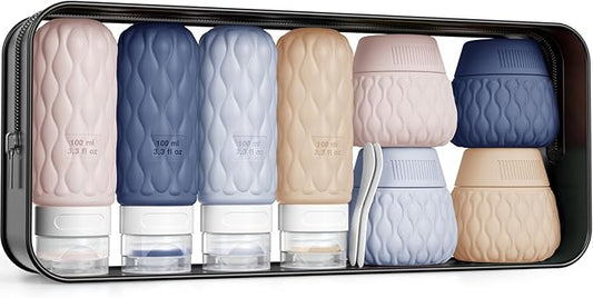 Silicone Travel Bottles for Toiletries 8 Pack Travel Size Toiletries 3.4 oz 1.7 oz, Leakproof Squeeze Travel Size Containers Refillable Cosmetic Jars Set for Shampoo, Conditioner, Creams