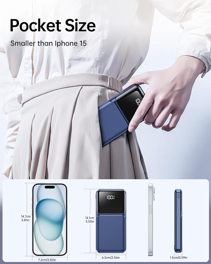 RONEGN Portable Charger with Built in Cable 10000mah USB C Power Bank Fast Charging Travel Essential Battery Pack for iPhone Samsung Android iPad etc
