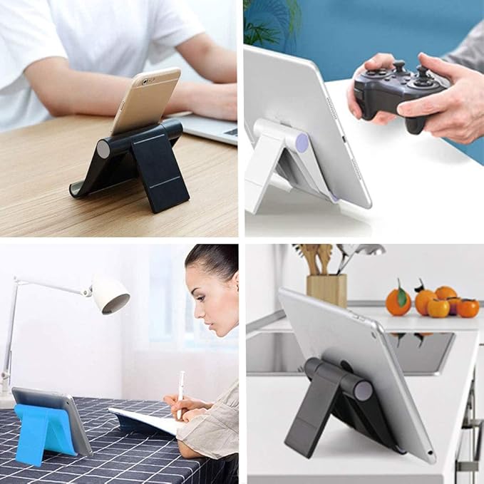VOVIGGOL 4 Pack Cell Phone Stand for Desk, Foldable Cell Phone Holder Mobile Stand Phone Dock, Adjustable Tablet Stand Holder Compatible with iPhone 12 Pro 11 Xs X 8 iPad Samsung (Black & White)