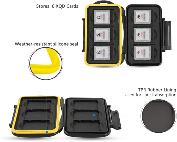 JJC Deluxe 6 Slots Cfexpress XQD Memory Card Case Carrying Holder Storage Container for 6 XQD/Cfexpress Type-B Memory Card, Travel-Friendly Case with Water-Resistant & Shockproof Protection