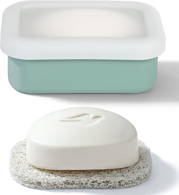 HighHerz Compact Leak Proof Silicone Travel Soap Case with Draining Tray - Portable Bar Soap Container - 2026 Upgrade Travel Essentials for Camping, Gym & Shower (Clear Green)