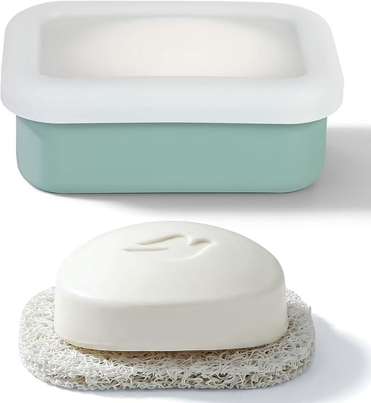 HighHerz Compact Leak Proof Silicone Travel Soap Case with Draining Tray - Portable Bar Soap Container - 2026 Upgrade Travel Essentials for Camping, Gym & Shower (Clear Green)