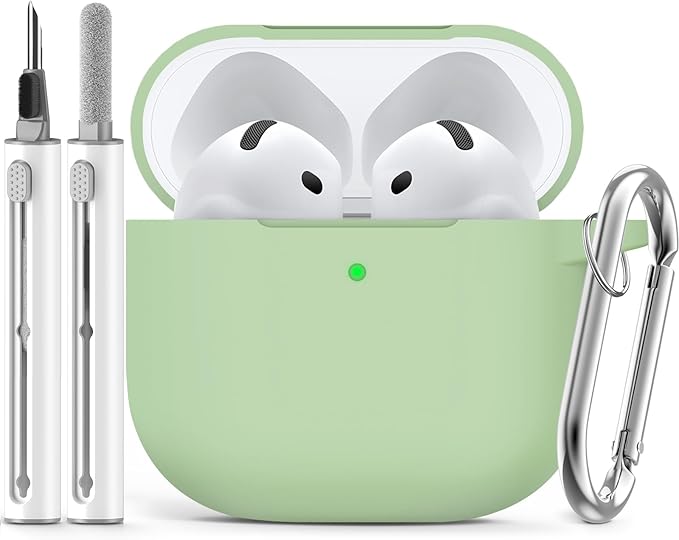 Ljusmicker for AirPods 4 Case 2024 with Cleaner Kit,Soft Silicone Protective Cover for Apple AirPods 4th Generation Cases for Women Men,for AirPod 4 Case Accessories with Keychain-Pastel Green