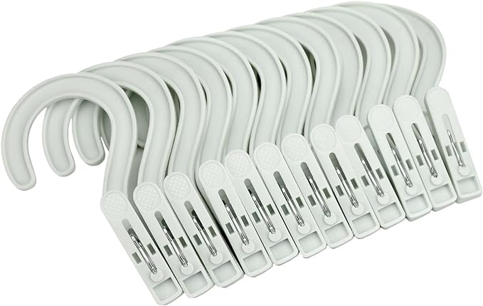 Laundry Hooks Boot Hangers Plastic Clothes Pins Hanger Clips for Bathroom Travel Portable White (12Pcs)