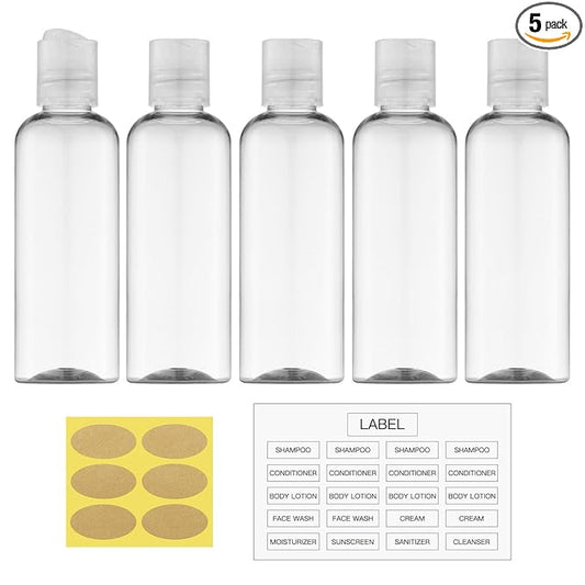 Travel Bottles for Toiletries 3.4 oz - Travel Size Containers for Shampoo Plastic - Small Empty Lotion Squeeze Bottle for Liquid TSA Approved - Leak Proof Mini Conditioner Refillable Clear 100ml
