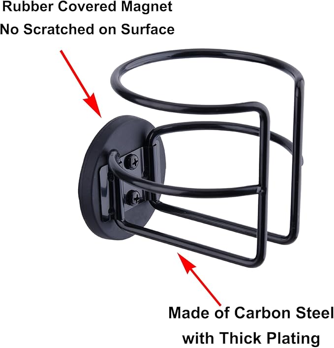 8 Pack Magnetic Cup Holder with 2 Screws Mount, Full Covered Bus Tractor Cup Holder, Magnet Bottle Drink Holder, Black