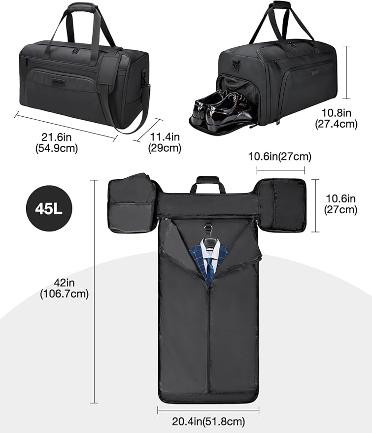 Noozion Garment Duffle Bag for Travel, 3-in-1 Convertible Carry On Suit Bag with Shoe Compartment, Lightweight Overnight Business Travel Bag for Men Women