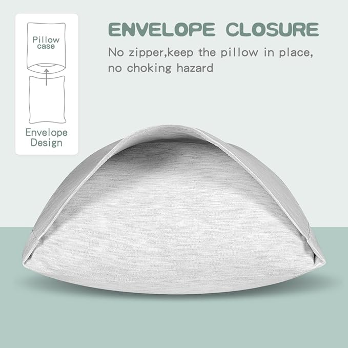 Zenssia Organic Cotton Toddler Pillowcase/Travel Pillowcase Pack of 2 Set 13x18 Inches with Envelope Closure - Soft & Breathable Baby Pillow Case Cover Solid Gray