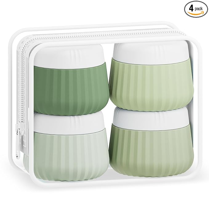 Mrsdry Travel Containers for Toiletries 4 Pack, TSA Approved Travel Size Toiletries, With Clear Bag Leak Proof Silicone Jars, Creams Jars Carrying Small Items