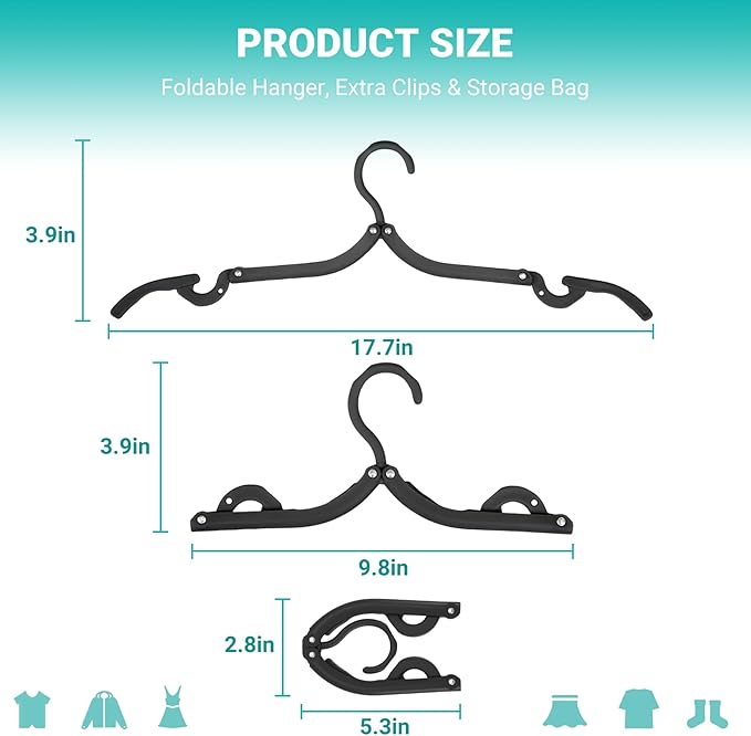 10 Pcs Travel Hangers, 2026 Cruise Ship Essentials, Foldable Plastic Hangers for Suitcase, Portable Travel Must Haves for RV Camping Hotel Europe Vacation (Black)