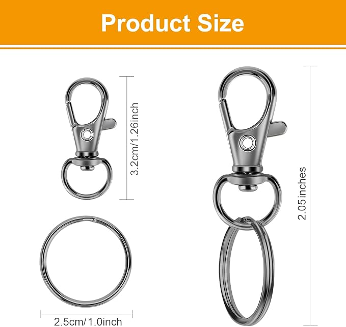 60PCS Keychain Making Kit, Including 30PCS Keychains Clips Hooks and 30PCS Key Chain Rings, Lobster Claw Clasps with Keychains Rings Accessories for Crafts, Gun Black
