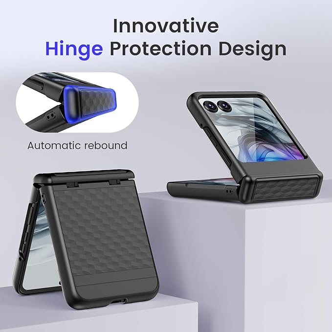 VEGO for Motorola Razr 2026/2025/2024 Case, with Built-in Screen Protector [Hinge Protection][Anti-Scratch & Anti-Slip] Full Body Protective Shockproof Case for Moto Razr 2024/2025/2026-Cube Black