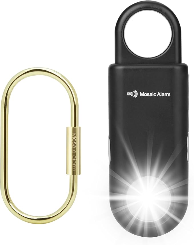 Rechargeable 135 dB Personal Alarm for Women 2-in-1 Flashlight Ultra-Bright Strobe Light. Students Kids Safety SOS Keychain Siren. Loud Emergency Hiking Bear Alerts Long Battery Life. Black